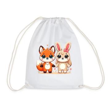 Fox And Rabbit Friends Holding Hands - Turnbeutel - Weiß - Vorne