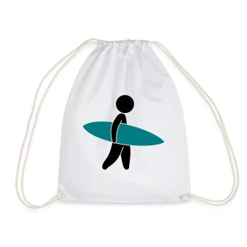 A surfer with his surfboard - Drawstring Bag - white - Front