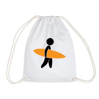 A surfer with his surfboard - Drawstring Bag - white - Front