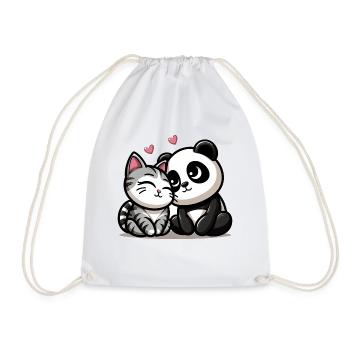 Cuddling Cat And Panda In Love - Turnbeutel - Weiß - Vorne