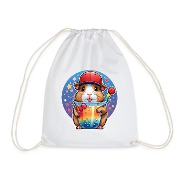 Cute guinea pig enjoying lemonade - Drawstring Bag - white - Front