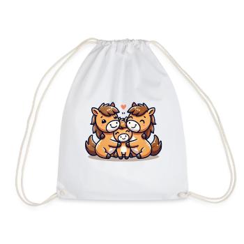 Horse Family Mother And Father With One Child - Drawstring Bag - white - Front