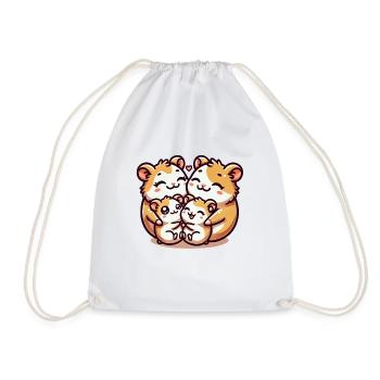 Hamster Family Mother And Father With Two Children - Drawstring Bag - white - Front