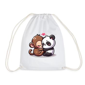 Câlin Singe Et Panda Amoureux - Sac de sport léger - blanc - Devant
