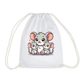Parent souris aimant avec deux enfants mignons - Sac de sport léger - blanc - Devant