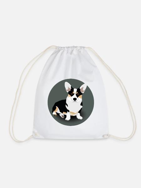 black and white corgi badge - Drawstring Bag - white
