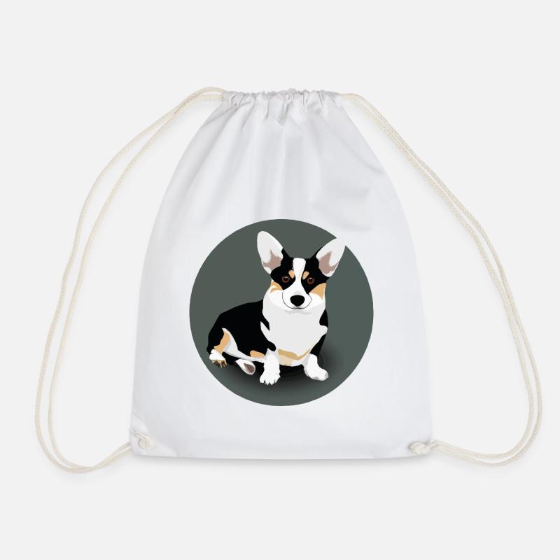 black and white corgi badge - Drawstring Bag - white