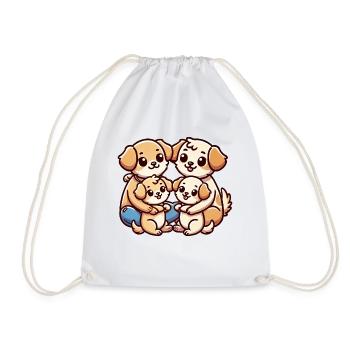 Dog Family Mother And Father With Two Children - Drawstring Bag - white - Front