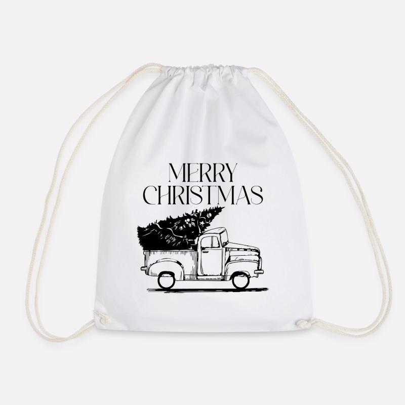 Car with christmas tree - modern christmas design - Drawstring Bag - white