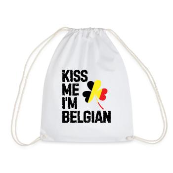 Kiss me I'm Belgian Belgium Brussel birthplace - Drawstring Bag - white - Front