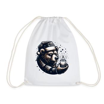 BEAR TEALIGHT CANDLE CHRISTMAS WINTER WARMTH NORTH - Drawstring Bag - white - Front
