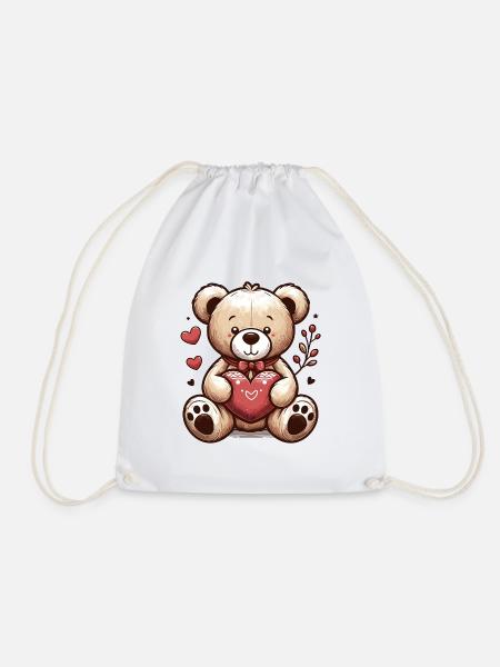 TEDDYBÄR TEDDY BÄR KUSCHELTIER KUSCHELN WEICH HERZ - Turnbeutel - Weiß