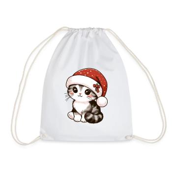 HOUSE CAT KITTY KITTEN PET CHRISTMAS HAT - Drawstring Bag - white - Front