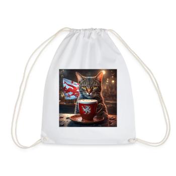 Welsh Coffee Cat - Drawstring Bag - white - Front