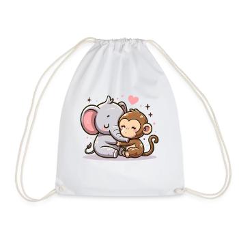 Cuddling Elephant And Monkey In Love - Drawstring Bag - white - Front