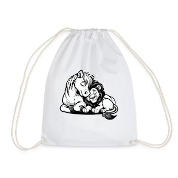 Cuddling Horse And Lion In Love - Drawstring Bag - white - Front