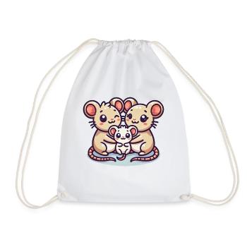 Mouse Family Mother And Father With One Child - Drawstring Bag - white - Front