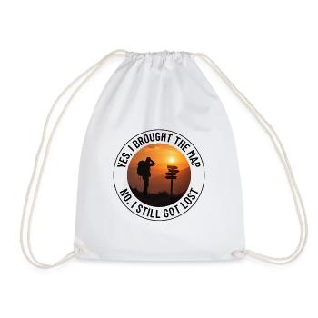 Outdoor Mapping Hiker Signpost Sunset Adventure - Drawstring Bag - white - Front