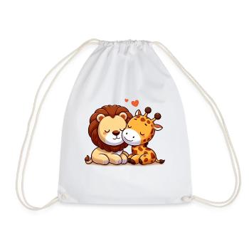 Cuddling Lion And Giraffe In Love - Drawstring Bag - white - Front