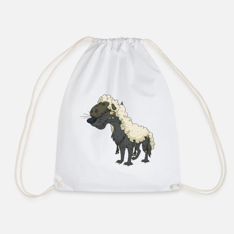 Funny Cute Cool Wolf Sheep - Drawstring Bag - white