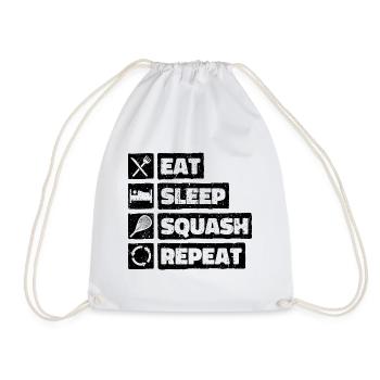 Eat Sleep Squash Repeat. Hobby Squashball Indoor - Turnbeutel - Weiß - Vorne