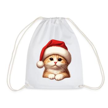 Cat Santa Claus - Drawstring Bag - white - Front