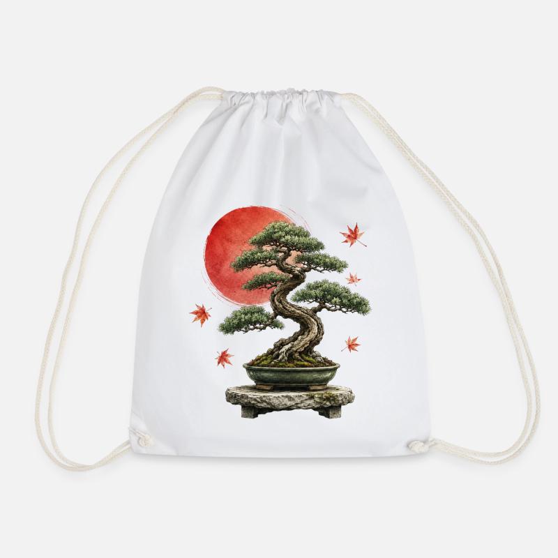 Bonsai Red Sun - Drawstring Bag - white