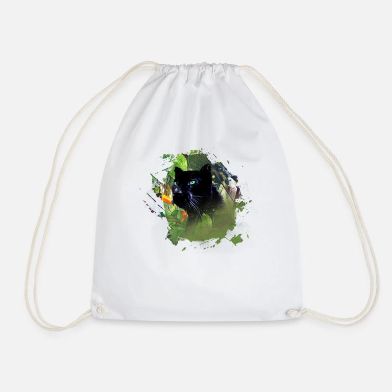 panthère, guépard, léopard, noir, vert, jungle - Sac de sport léger - blanc
