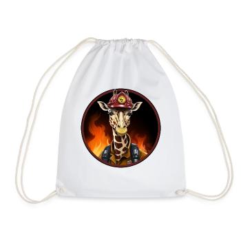 Firefighter Giraffe - Drawstring Bag - white - Front