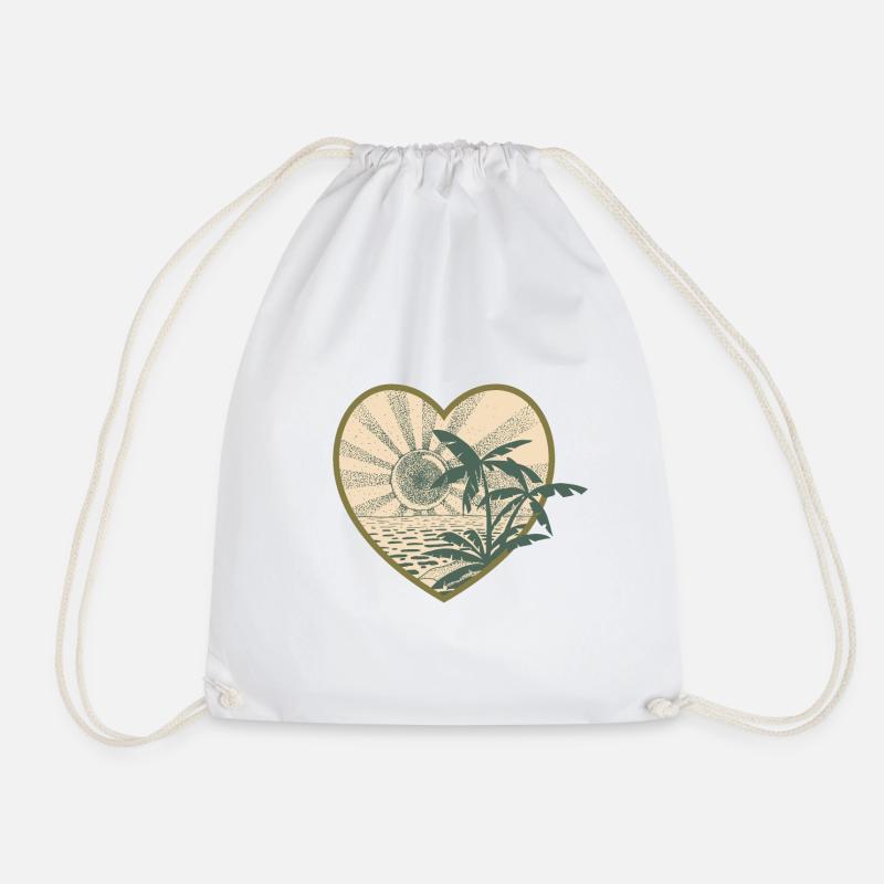 Sunset and palm trees (green) - Drawstring Bag - white
