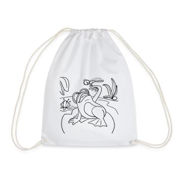 The Frog and the Dragonfly: A Coloring Page - Drawstring Bag - white - Front