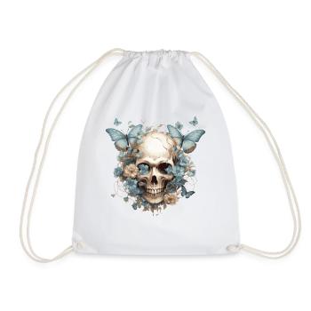 Butterflies and Skulls - Drawstring Bag - white - Front