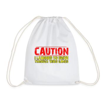 Caution I Learned To Drive Through Video Games 4 - Drawstring Bag - white - Front