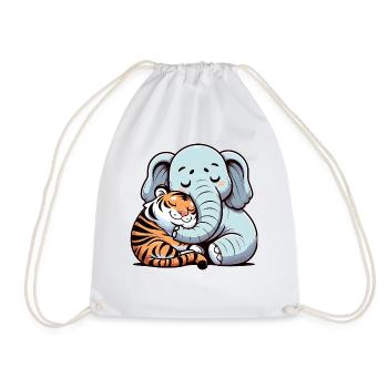 Cuddling Elephant And Tiger In Love - Turnbeutel - Weiß - Vorne