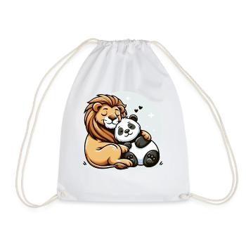 Cuddling Lion And Panda In Love - Drawstring Bag - white - Front