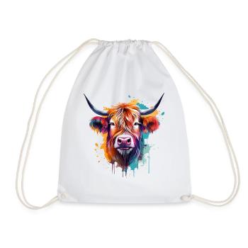 Colorful Splash Art Highland Cow - Drawstring Bag - white - Front