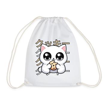 Japanese Cat Kawaii Anime Japanese Script - Drawstring Bag - white - Front
