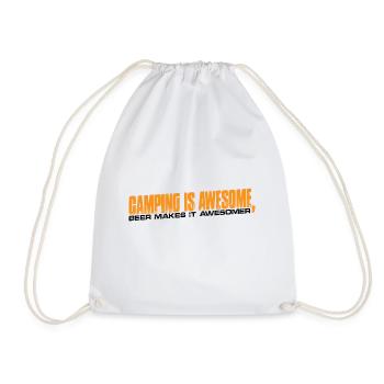 Camping is awesome, beer makes it awesomer 4 - Drawstring Bag - white - Front
