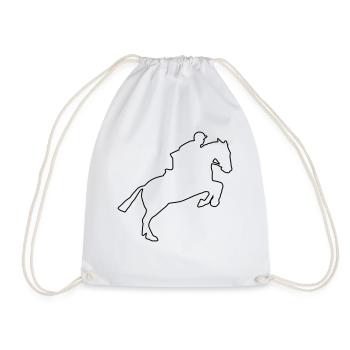 Horse in Leap Minimalist Oneline Terrain - Drawstring Bag - white - Front