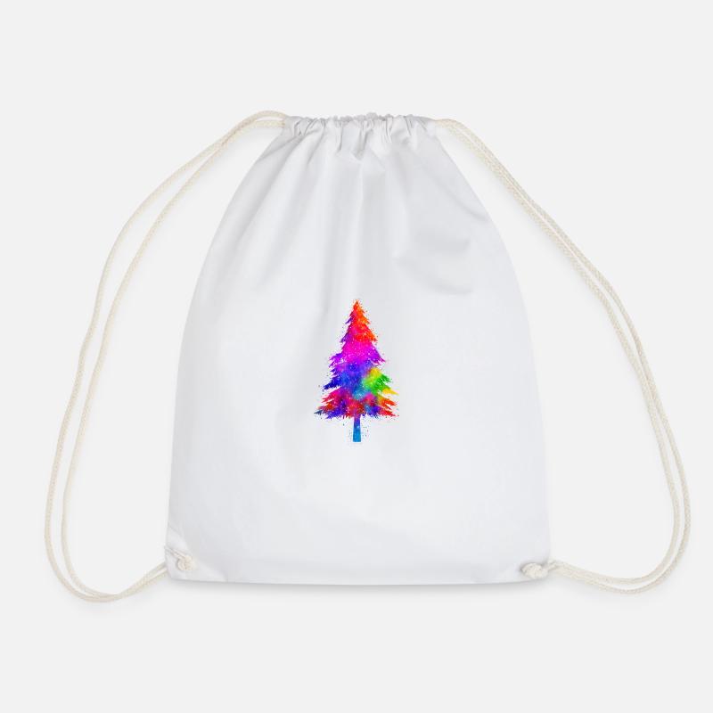Weihnachtsbaum bunt Wasserfarben Geschenkidee - Turnbeutel - Weiß