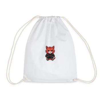 Biker Metal Cat red - Drawstring Bag - white - Front