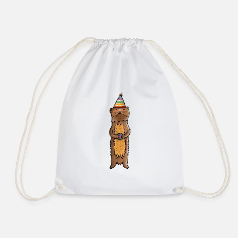 Cute otter with party hat - Drawstring Bag - white