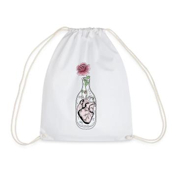 Herz in einer Vase Zeichnung Vintage Blumen Design - Turnbeutel - Weiß - Vorne