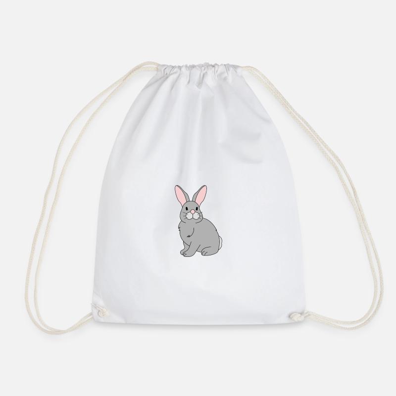 Charming Cartoon Bunny Illustration - Drawstring Bag - white