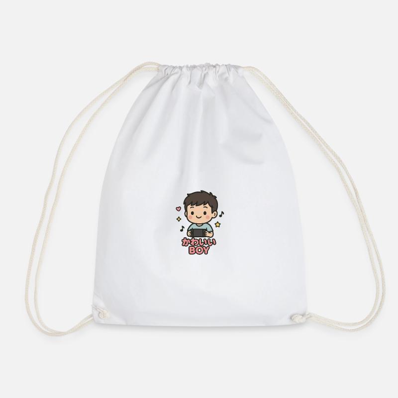 Cute boy with game controller - Drawstring Bag - white