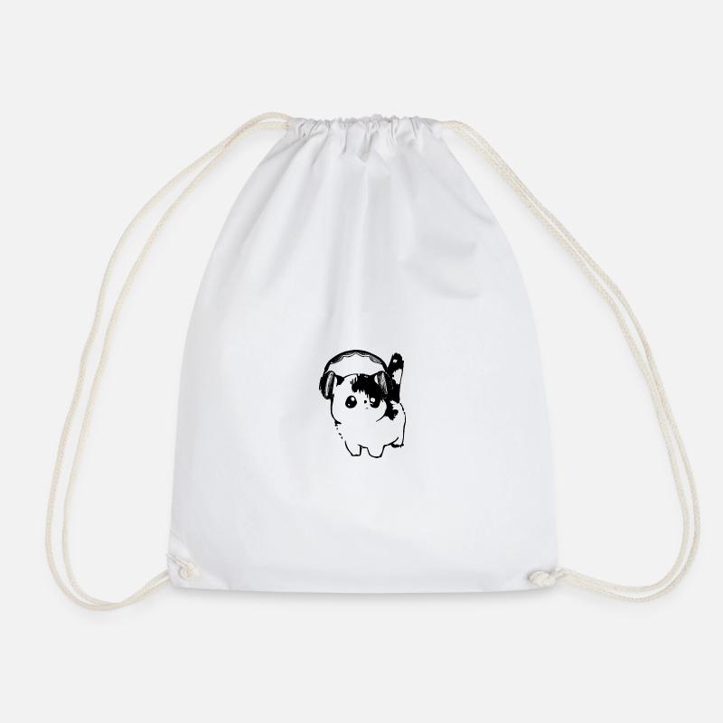 Cat with headphones - Drawstring Bag - white
