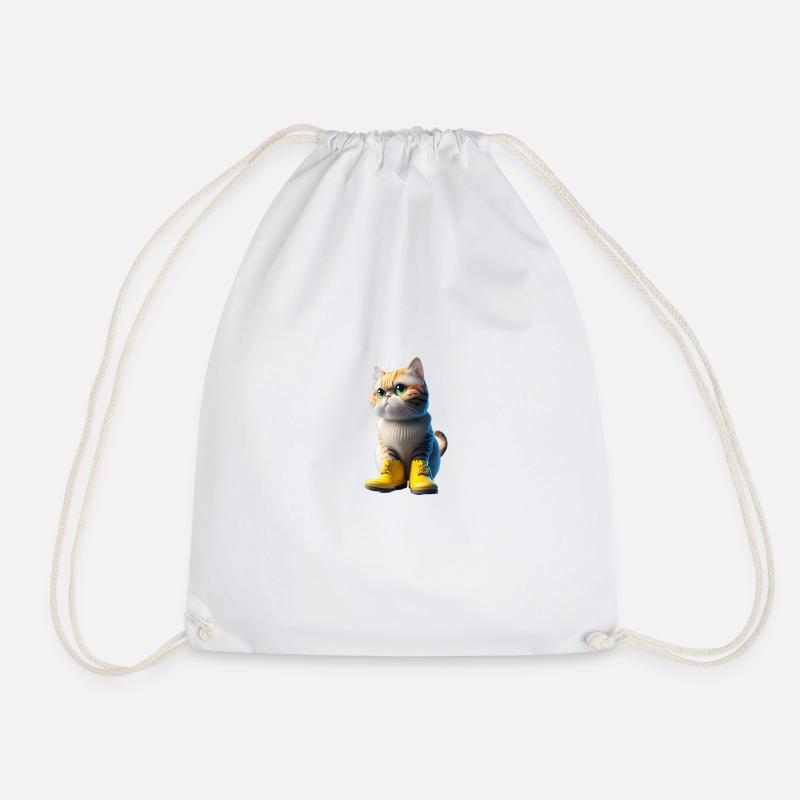 Cat - Drawstring Bag - white