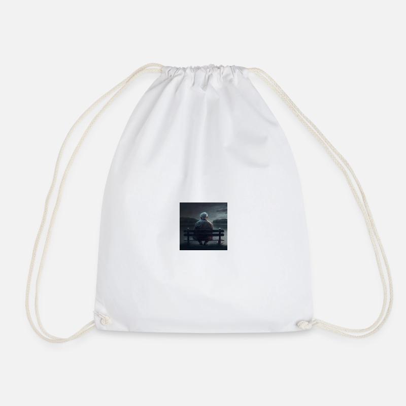 Old man sitting by the lake - Drawstring Bag - white