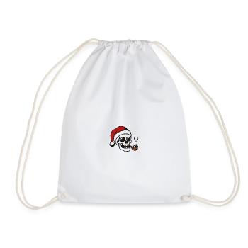 Smoking Skull with Santa Hat Illustration - Drawstring Bag - white - Front
