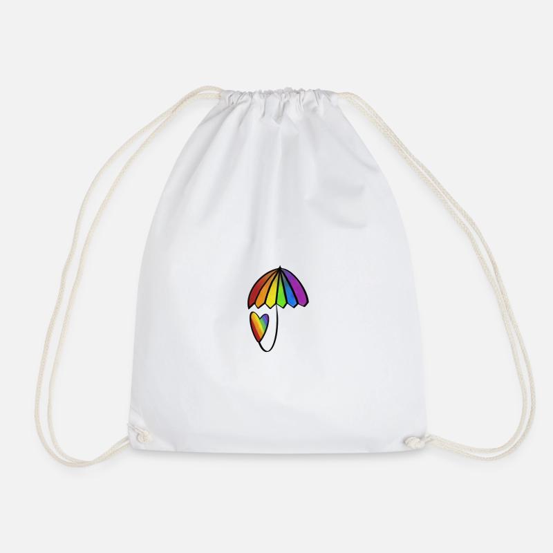 Regenbogen Herz mit Schirm - Turnbeutel - Weiß
